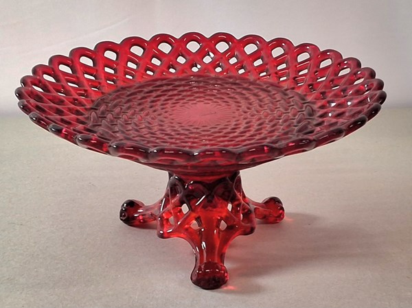 Lot 1212 - RUBY GLASS PLATE ON STAND