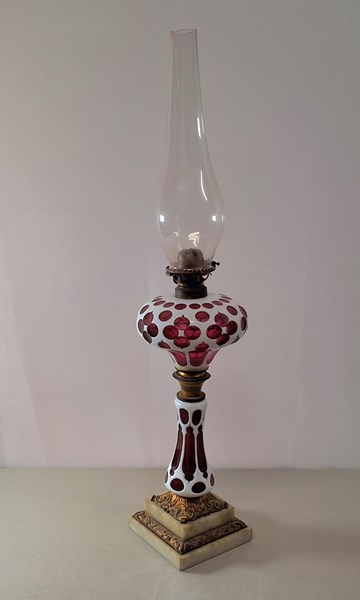 Lot 1384 - BOHEMIAN GLASS KEROSENE LAMP