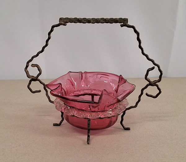 Lot 1219 - A CRANBERRY GLASS PRESERVE DISH