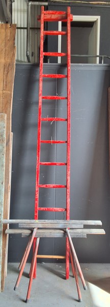 Lot 367 - TIMBER LADDER & SAW HORSES