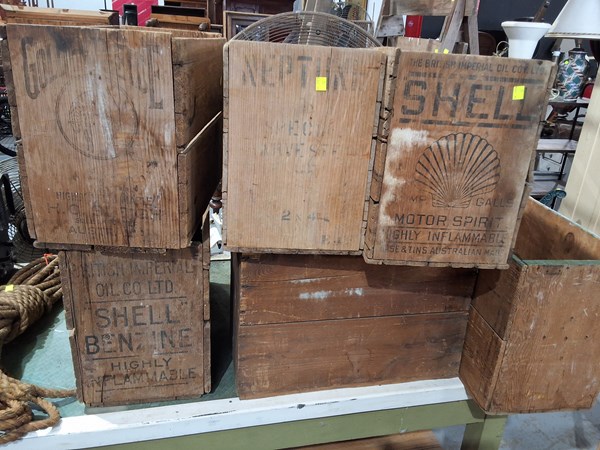 Lot 203 - SIX WOODEN OIL BOXES