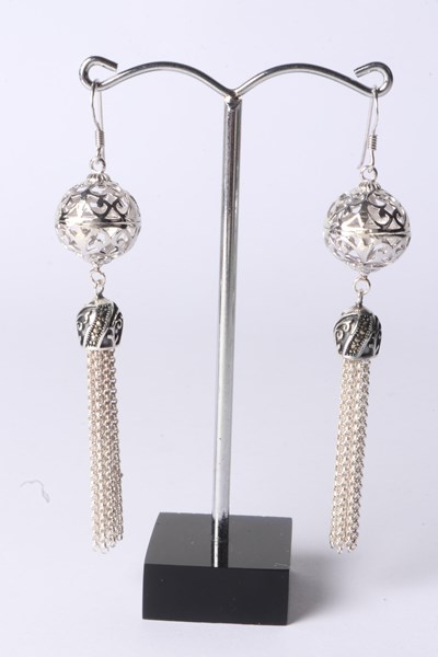 Lot 1057 - SILVER TASSEL EARRINGS