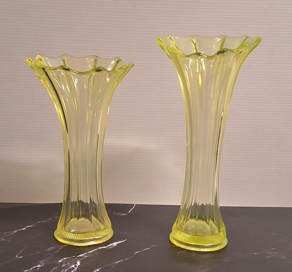 Lot 1271 - YELLOW URANIUM GLASS VASES