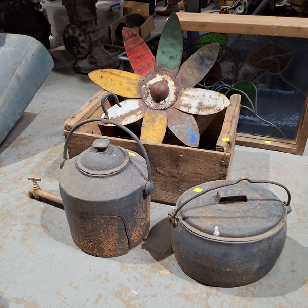 Lot 232 - CAST IRON POTS & OTHER RUSTIC ITEMS