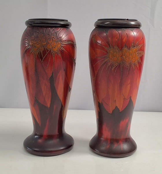 Lot 1305 - POKERWORK VASES