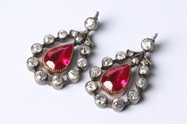 Lot 1047 - RUBY & DIAMOND EARRINGS