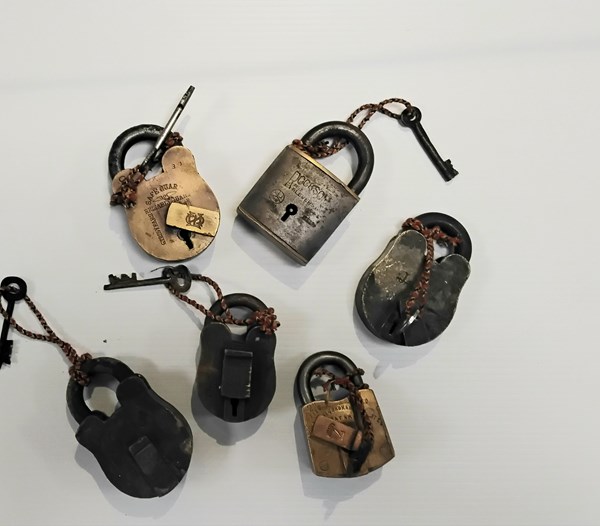 Lot 1246 - SIX BRASS PADLOCKS