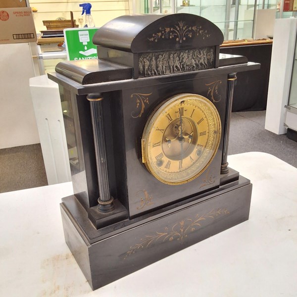 Lot 1374 - SLATE MANTEL CLOCK