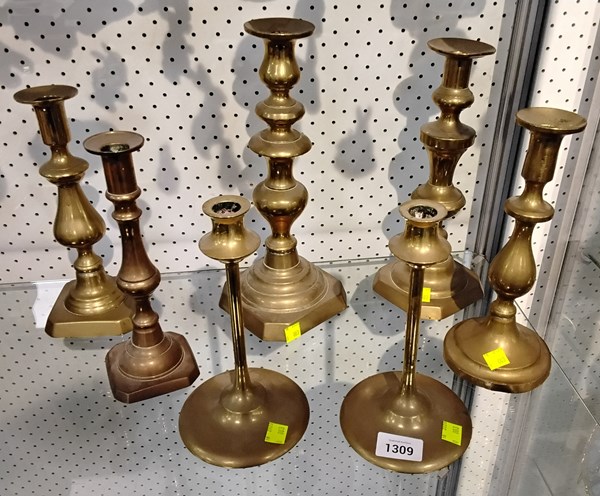 Lot 1309 - BRASS CANDLESTICKS