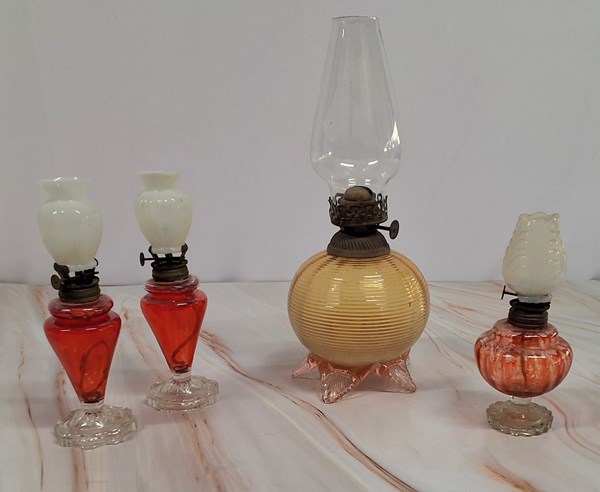 Lot 1113 - GLASS KEROSENE LAMPS