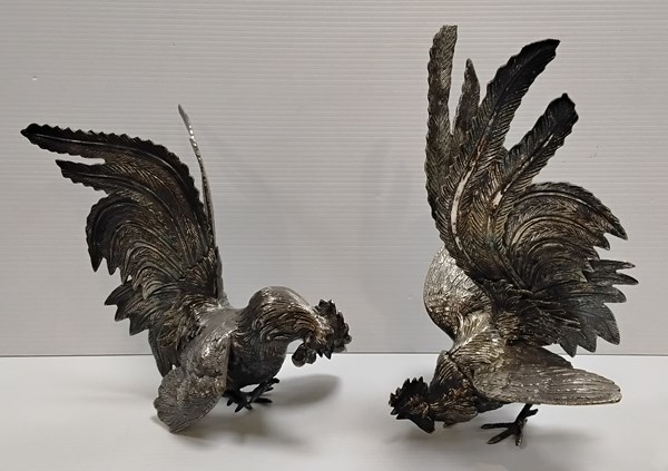 Lot 1230 - SILVERPLATE FIGHTING COCKS