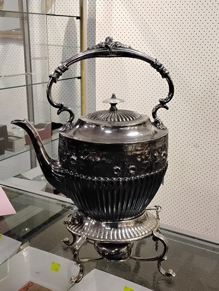 Lot 1394 - SILVERPLATE SPIRIT KETTLE