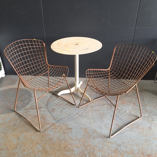 Lot 222 - CAFE TABLE & WIRE CHAIRS