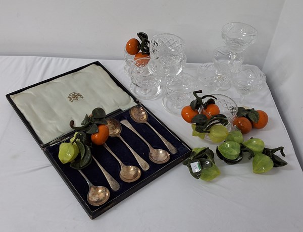 Lot 1398 - CRYSTAL, SILVERPLATE & ORNAMENTAL FRUIT