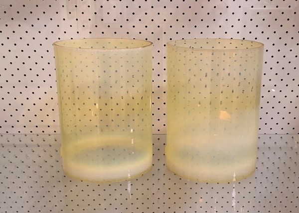 Lot 1282 - A PAIR OF CYLINDRICAL GLASS SHADES