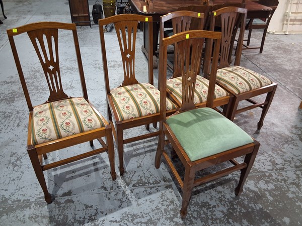 Lot 149 - FIVE UPHOLSTERED DINING CHAIRS