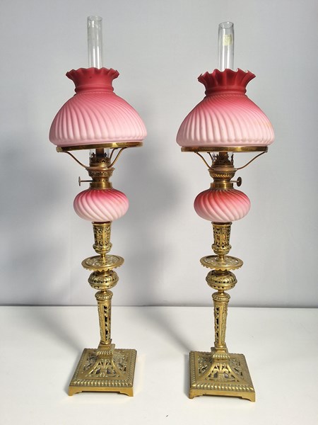 Lot 1248 - PAIR OF VICTORIAN MANTEL LAMPS