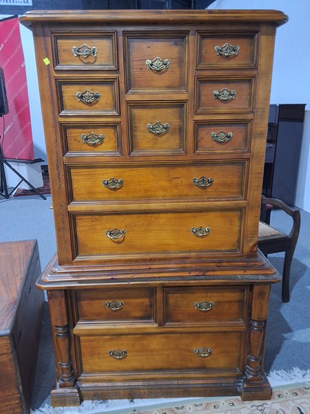 Lot 281 - TALL BOY CHEST OF DRAWERS