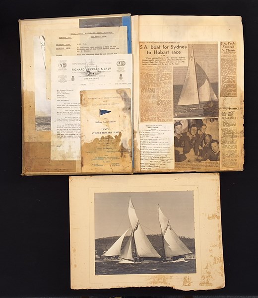 Lot 1154 - SYDNEY-HOBART YACHT RACE. A large scrap book containing photographs