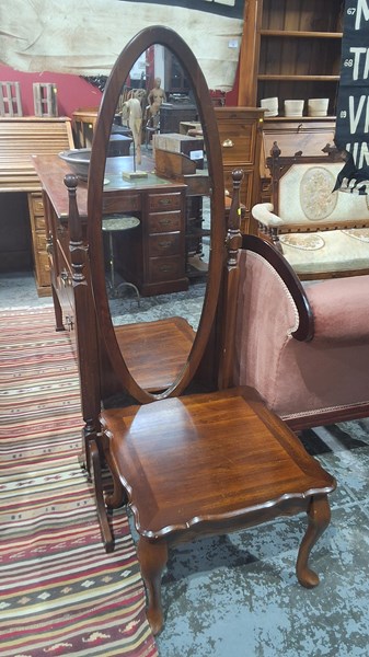 Lot 76 - CHEVAL MIRROR AND TABLE