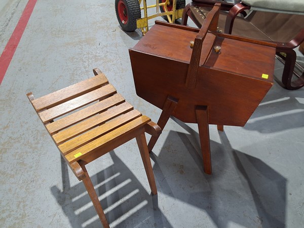 Lot 334 - SEWING CADDY AND STOOL