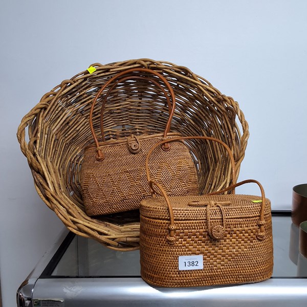 Lot 1382 - RATTAN BAGS & CANE BASKET