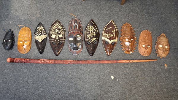 Lot 1355 - TRIBAL MASKS AND STAFF