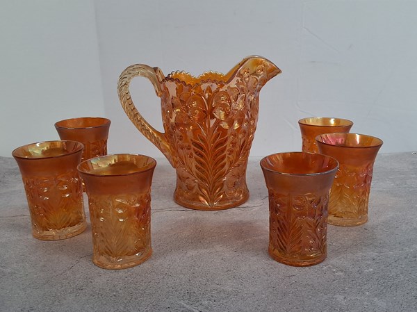 Lot 1530 - CARNIVAL GLASS LEMONADE SET