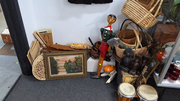 Lot 1473 - BASKETS, BELTS AND BONGOS