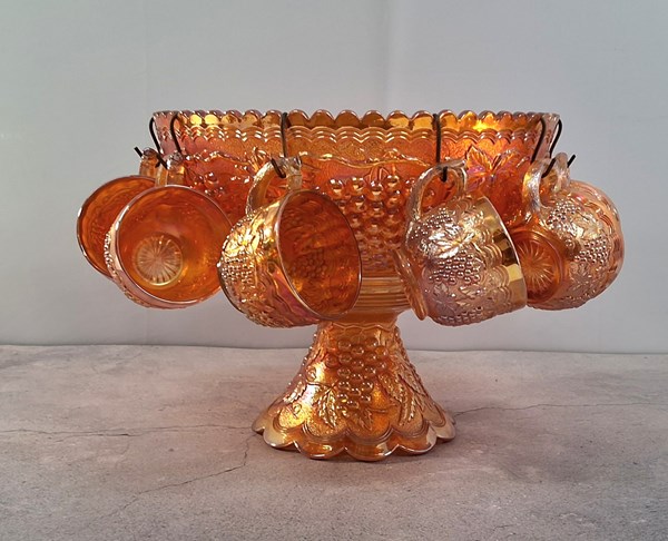 Lot 1170 - CARNIVAL GLASS PUNCH  BOWL