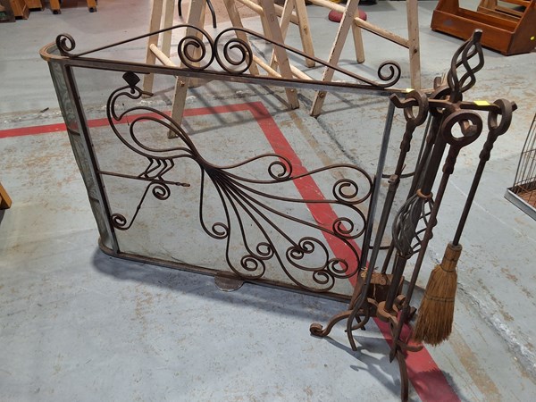 Lot 332 - FIRE SCREEN AND TOOLS