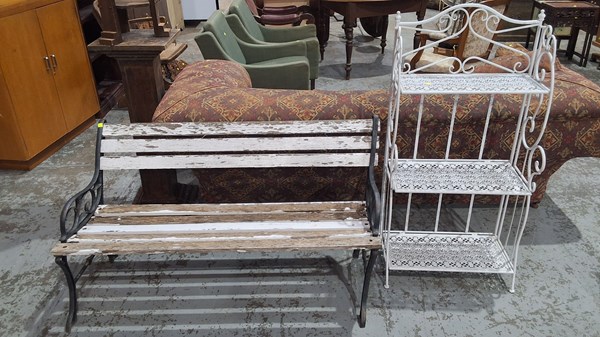 Lot 115 - GARDEN BENCH AND SHELF