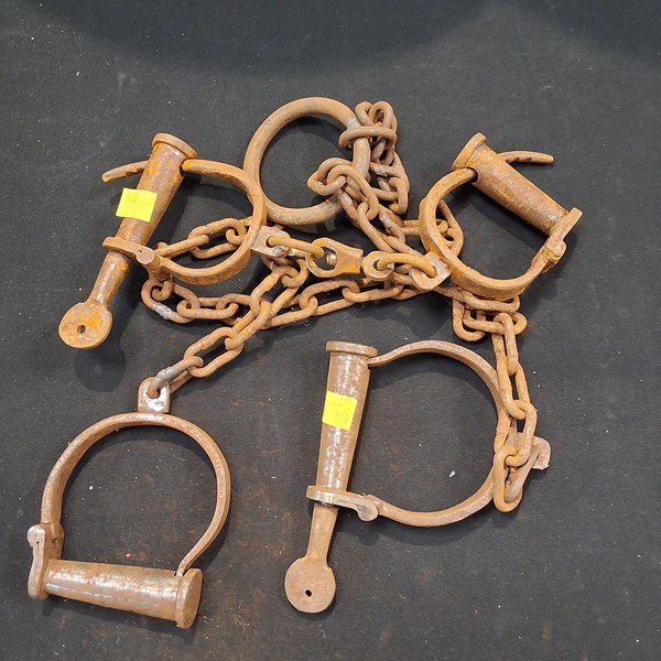 Lot 1210 - HAND CUFFS AND LEG IRONS