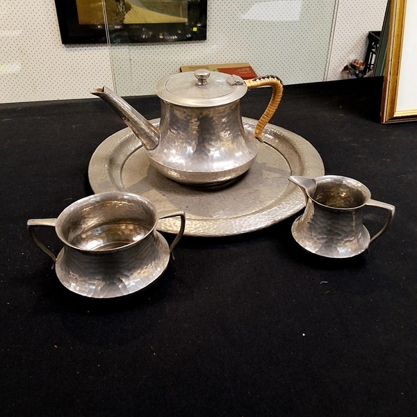 Lot 1008 - PEWTER TEA SET