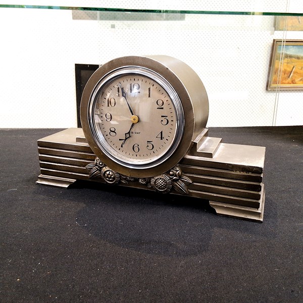 Lot 1012 - PEWTER MANTEL CLOCK