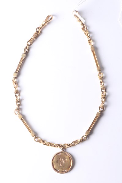 Lot 1087 - GOLD WATCH CHAIN