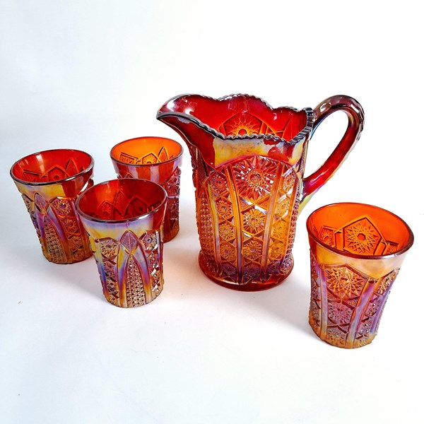 Lot 1466 - CARNIVAL GLASS WATER SET