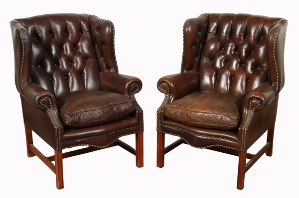 Lot 98 - PAIR OF CHESTERFIELD ARMCHAIRS