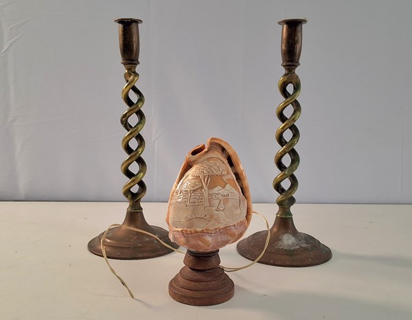 Lot 1241 - CANDLESTICKS & LAMP