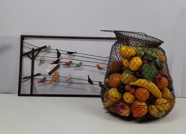 Lot 1435 - WIRE FRAME AND BASKET OF FRUIT