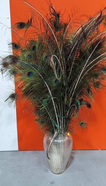 Lot 43 - PEACOCK FEATHERS IN VASE