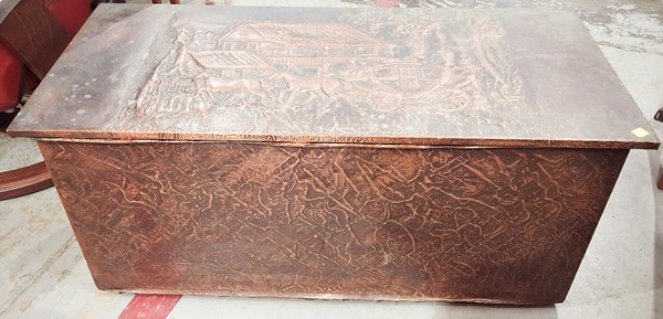 Lot 296 - EMBOSSED COPPER BOX