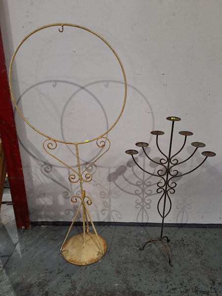 Lot 384 - BIRDCAGE STAND & CANDLABRA