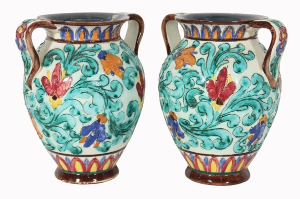 Lot 73 - PAIR OF MAJOLICA MONACO VASES