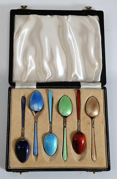 Lot 1041 - ENAMEL SPOONS