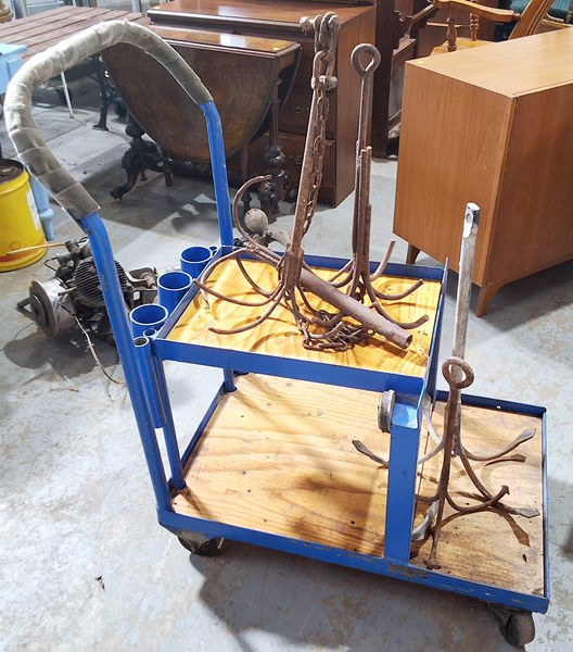 Lot 273 - FISHING TROLLEY AND ANCHORS