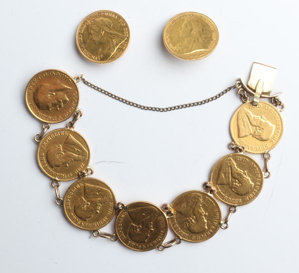 Lot 1009 - GOLD COIN BRACELET