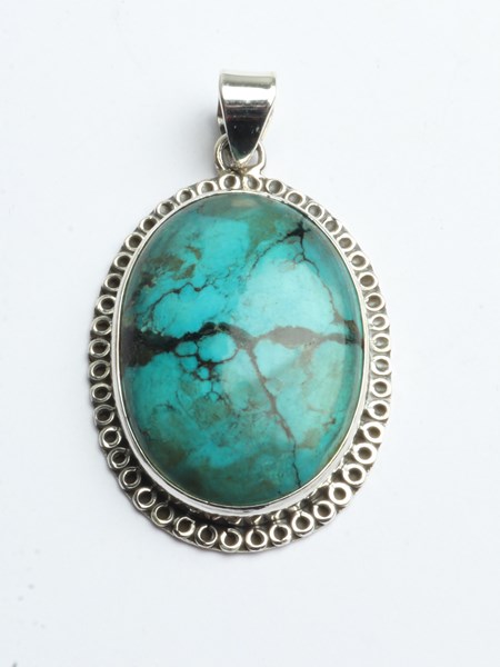 Lot 1023 - SILVER TURQUOISE PENDANT