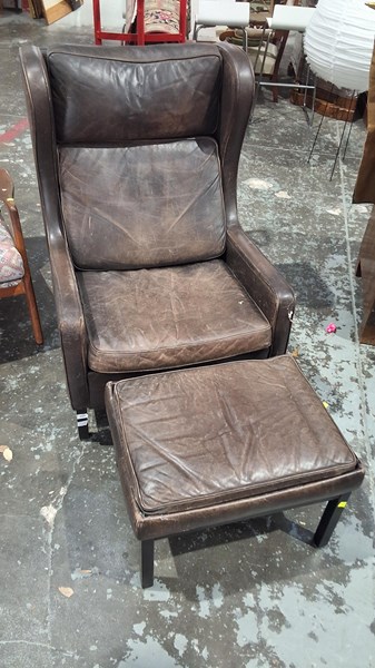 Lot 8 - EASY CHAIR AND STOOL