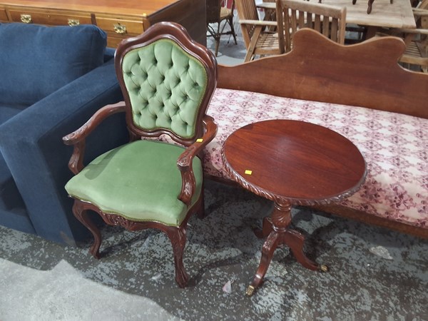 Lot 41 - CHAIR WITH SIDE TABLE